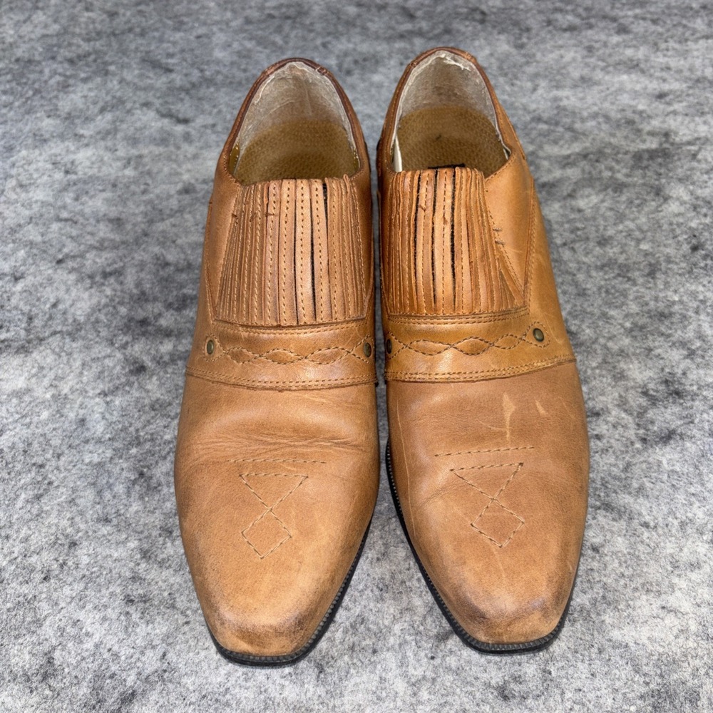 dingo Tan Leather Western Slip-On Ankle Boots